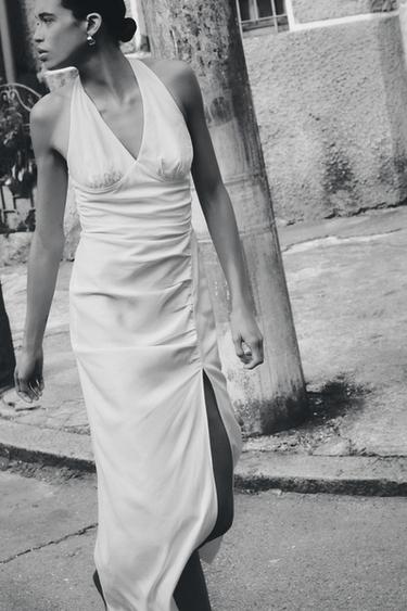 VESTIDO MIDI HALTER - Blanco de Zara