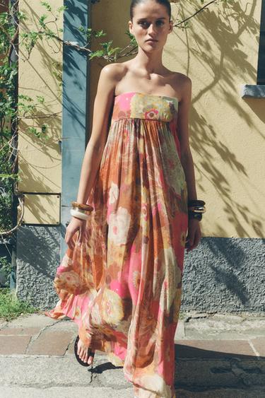 Zara ZW COLLECTION PRINTED DRESS - Pink