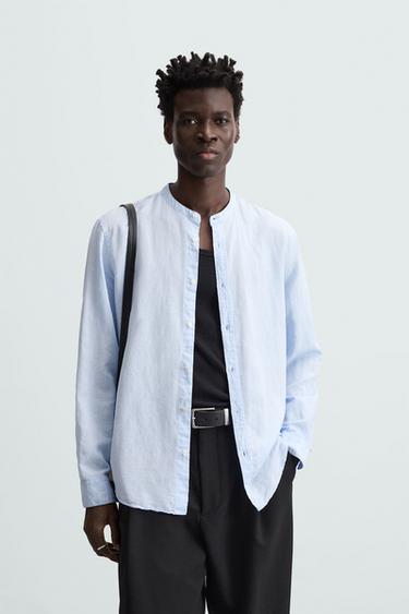 CAMISA LINO - ALGODÓN - Celeste de Zara
