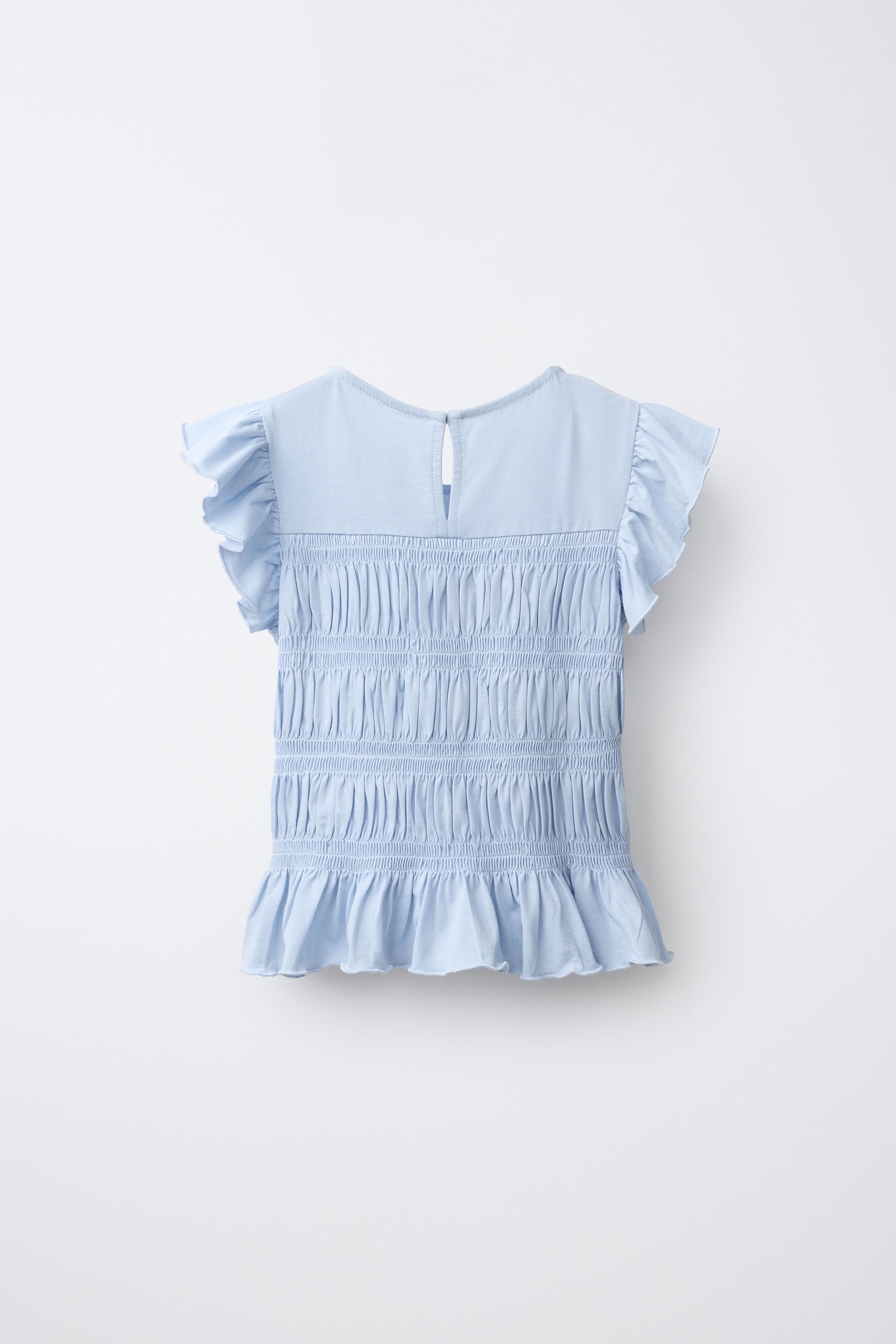 RUFFLE DETAIL T-SHIRT — Sky blue