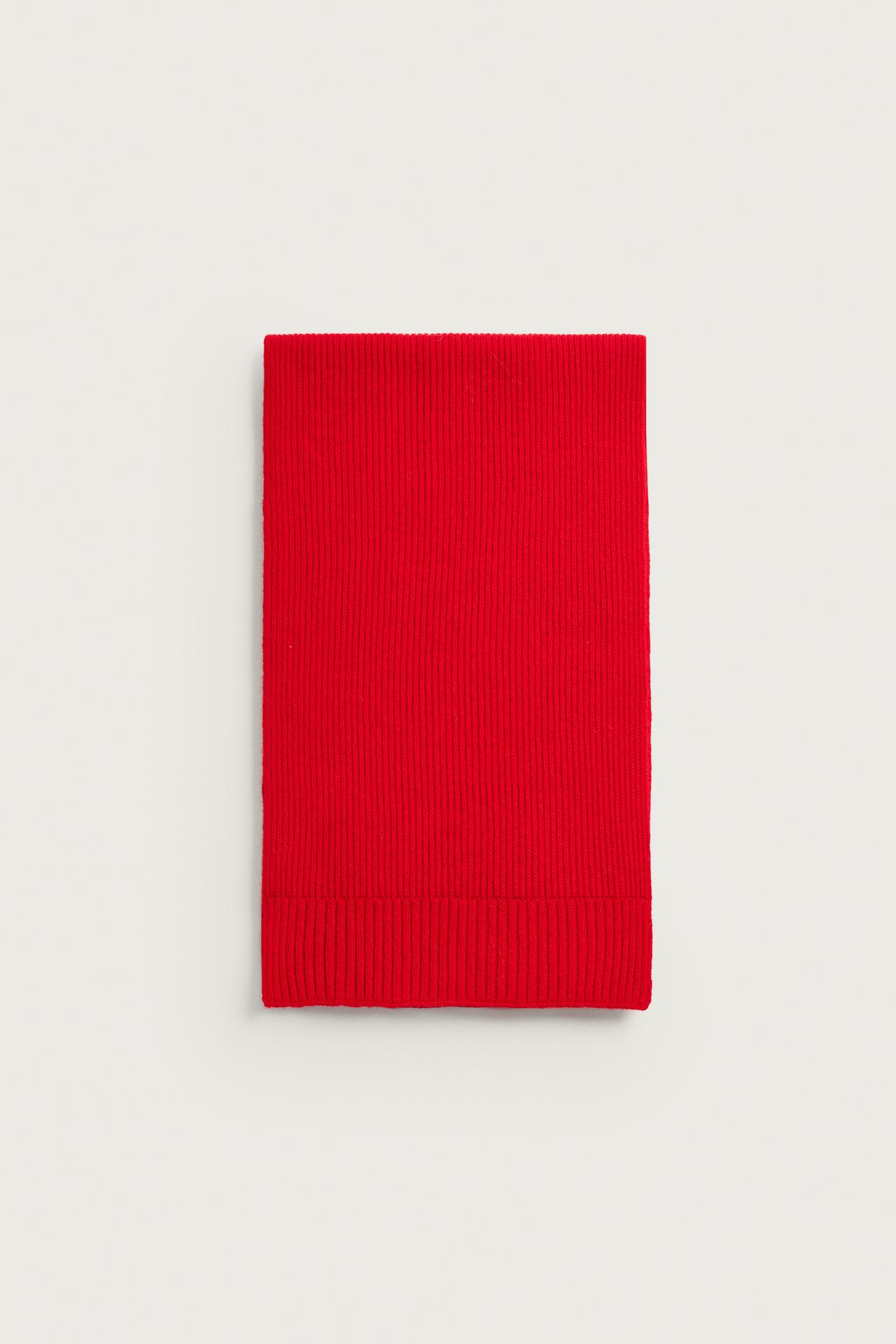 100% WOOL KNIT SCARF — Red