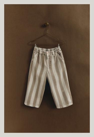 CALÇA BALLOON LISTRADA COM LÃ - Multicolor da Zara