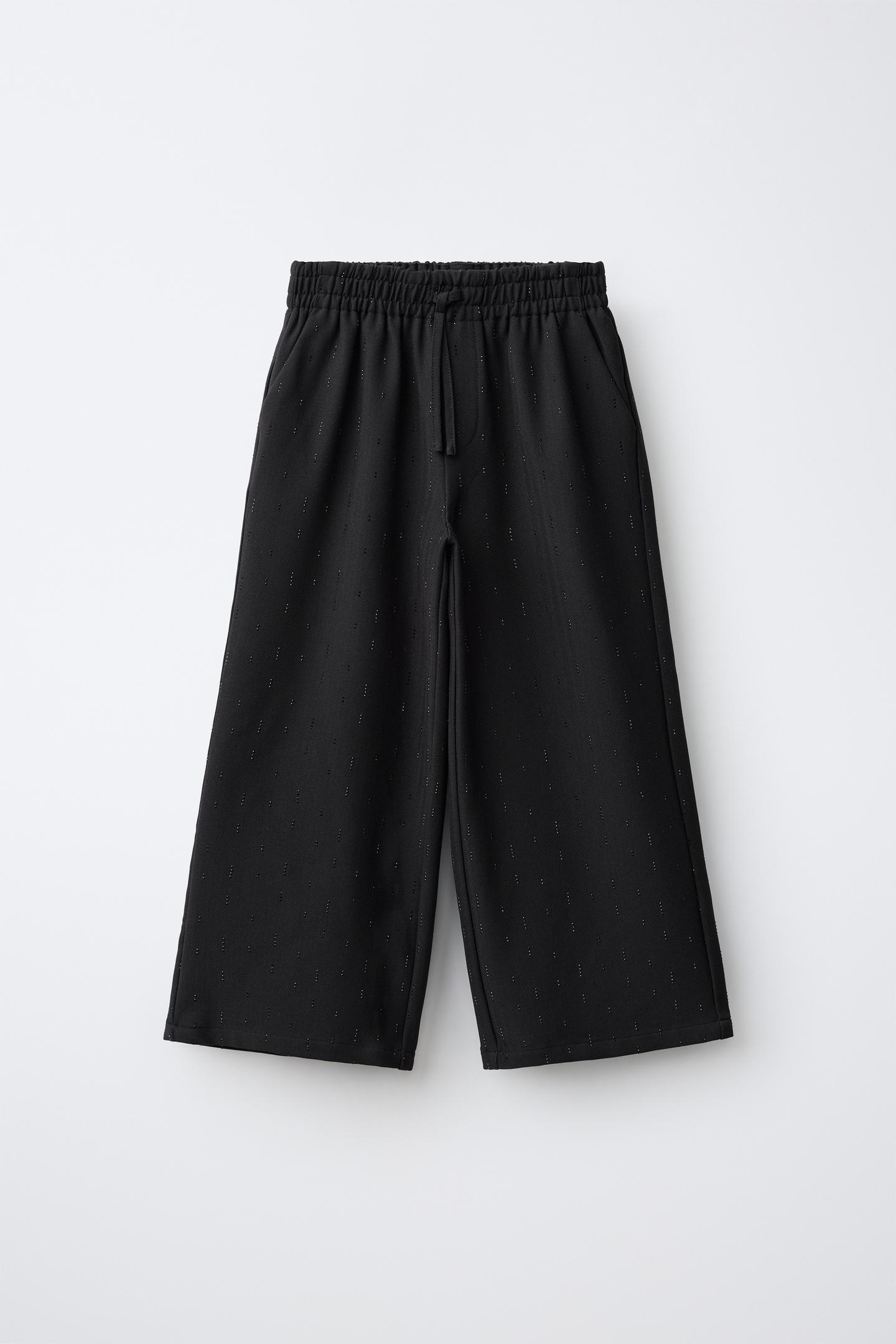 Детские брюки Zara Strass Wide-Leg, цвет: Чёрный