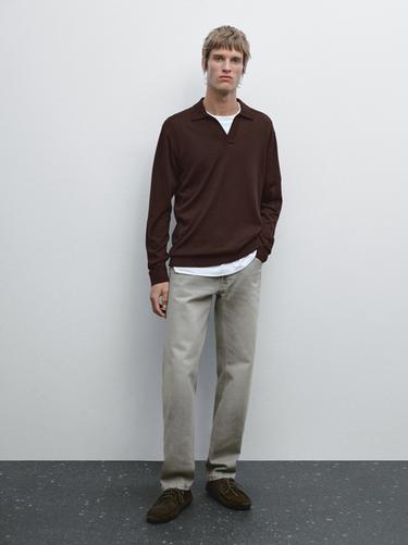 Pull en maille à col polo - Bordeaux de Zara - Image 0