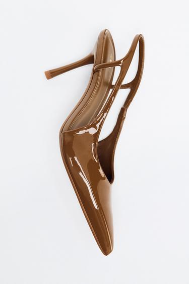 FAUX PATENT HEELED SHOES - camel by Zara