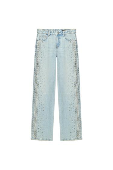 Z1975 STRAIGHT MID-WAIST STUDDED JEANS - Light blue by Zara