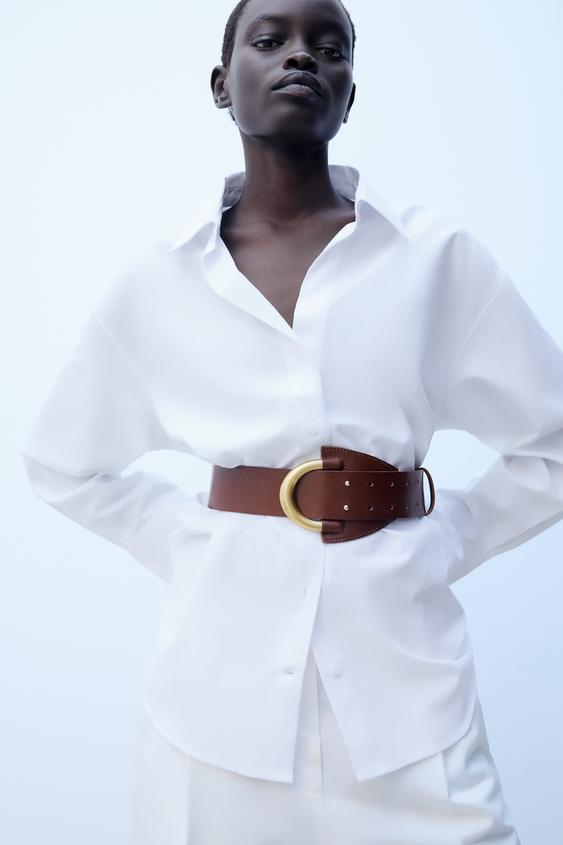 WIDE BELT WITH METAL LOOP - Brown by Zara - Image 0