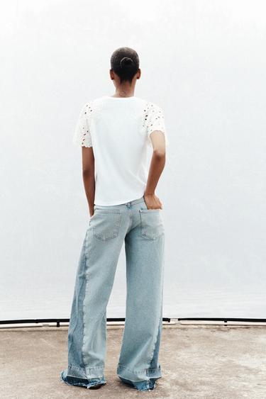 T-SHIRT MANCHES BRODÉES - Blanc de Zara - Image 3