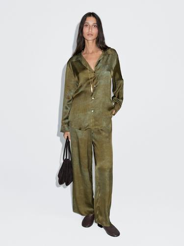 Zara Printed flowing wide-leg trousers - Green - Image 0