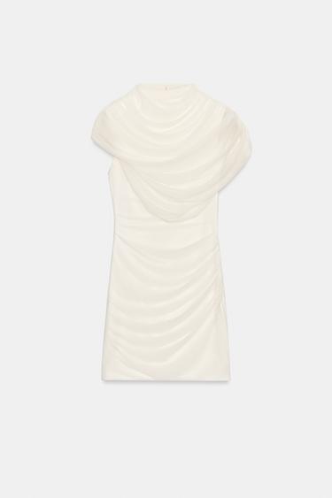 SHORT TULLE CAPE DRESS - Oyster-white by Zara