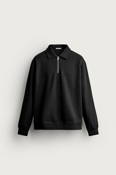 POLO-SWEATSHIRT I INTERLOCK MED LYNLÅS - Sort fra Zara