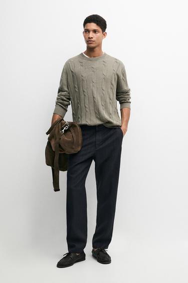 Zara Linen trousers with striped detail - Navy blue - Image 0