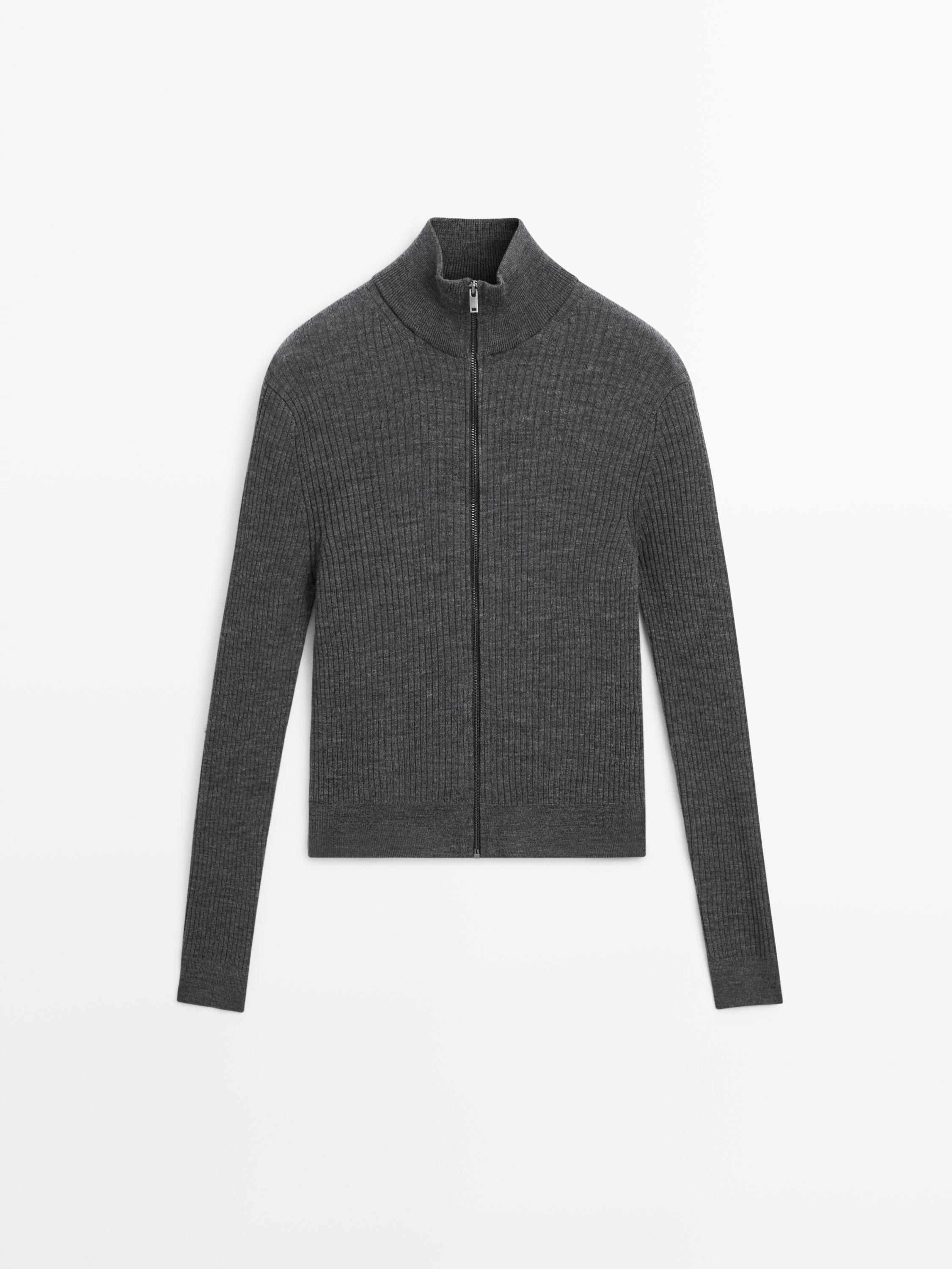 Wool zip-up cardigan