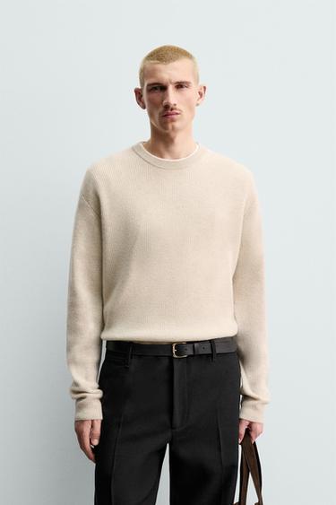 Zara 100% CASHMERE RIBBED SWEATER - Ecru / Marl