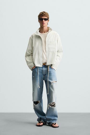 CAMISA BOXY FIT RAYAS - Blanco de Zara - Imagen 0