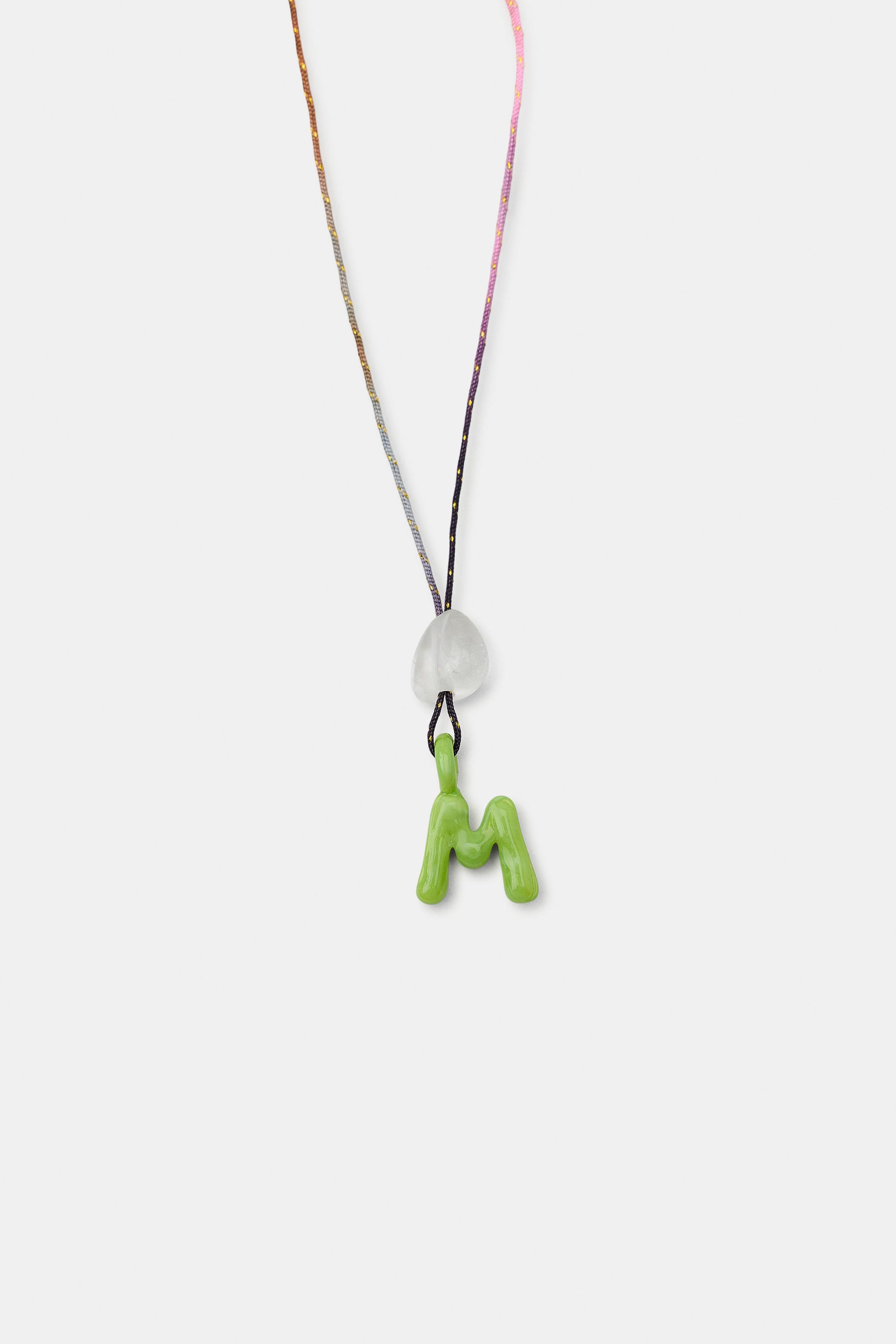 ALPHABET LETTER CORD NECKLACE — Light green (alternate view)