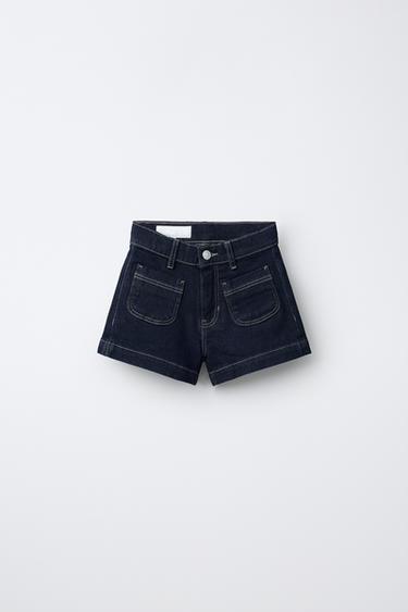 Zaras STRETCH DENIMSHORTS MED FICKOR - Blå
