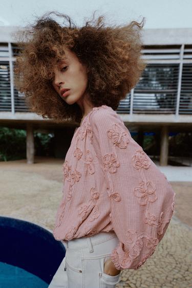 OVERSIZE TEXTURED FLORAL JACKET - Pastel pink by Zara - Image 1