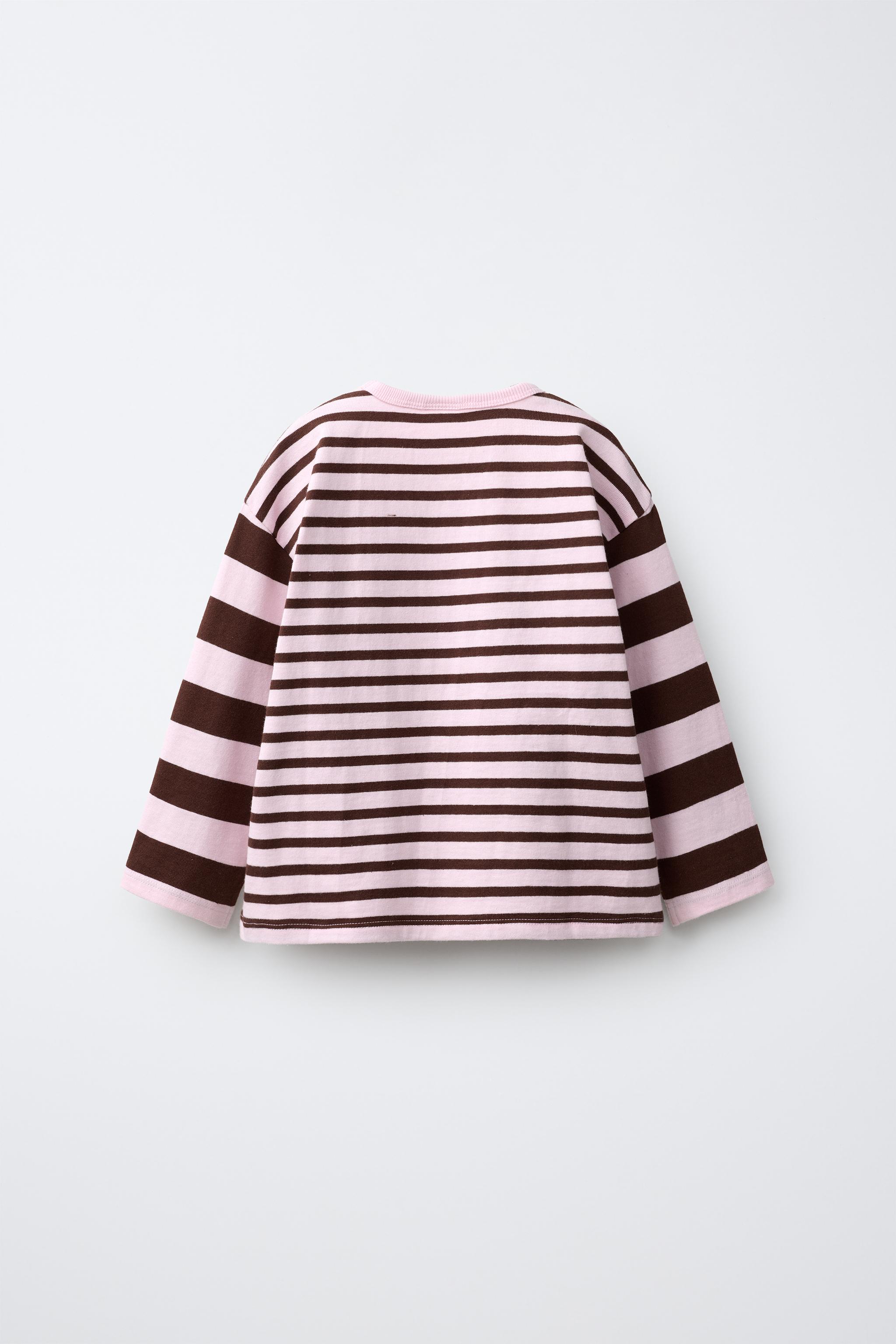 EMBROIDERED HEART STRIPED T-SHIRT — Chocolate