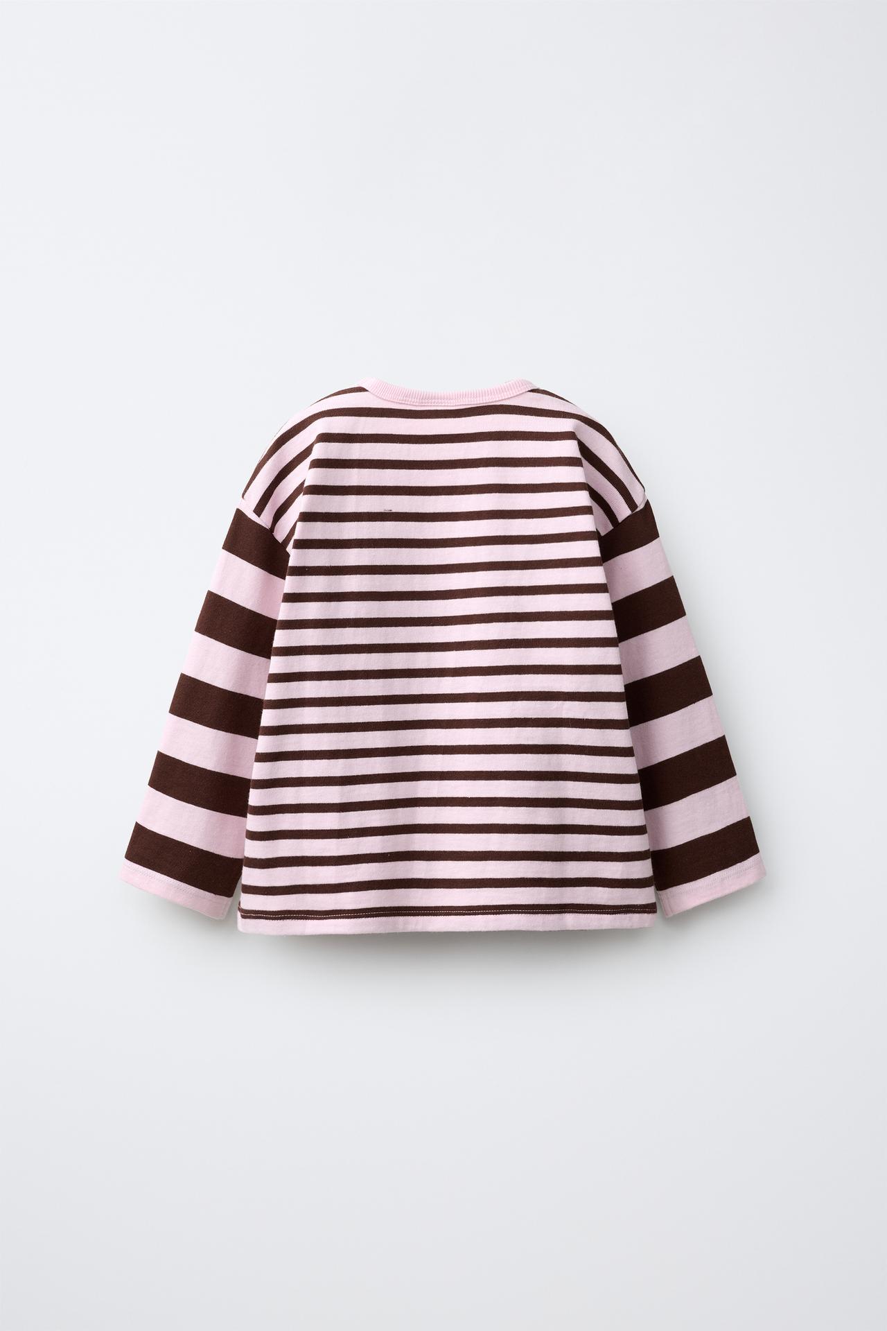EMBROIDERED HEART STRIPED T-SHIRT — Chocolate