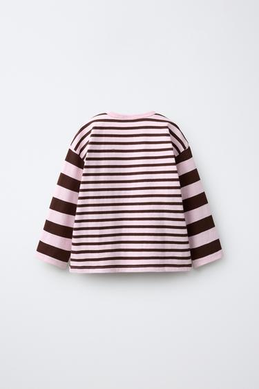 EMBROIDERED HEART STRIPED T-SHIRT — Chocolate 2