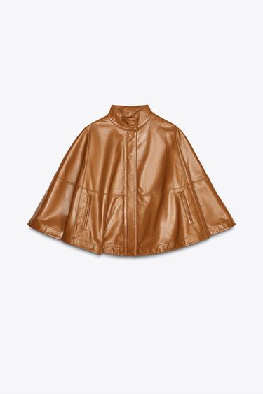 LEATHER ZIP CAPE - camel by Zara - Image 3