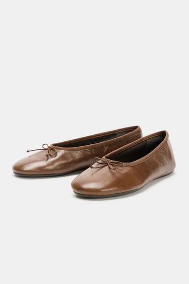 BALLERINES EN CUIR AVEC NŒUD - Marron de Zara - Image 3