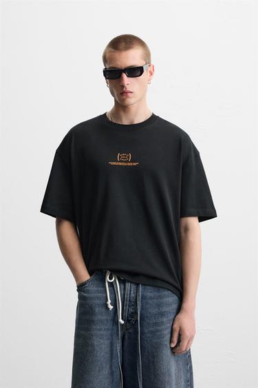 T-SHIRT IMPRIMÉS COMBINÉS - Noir de Zara - Image 1