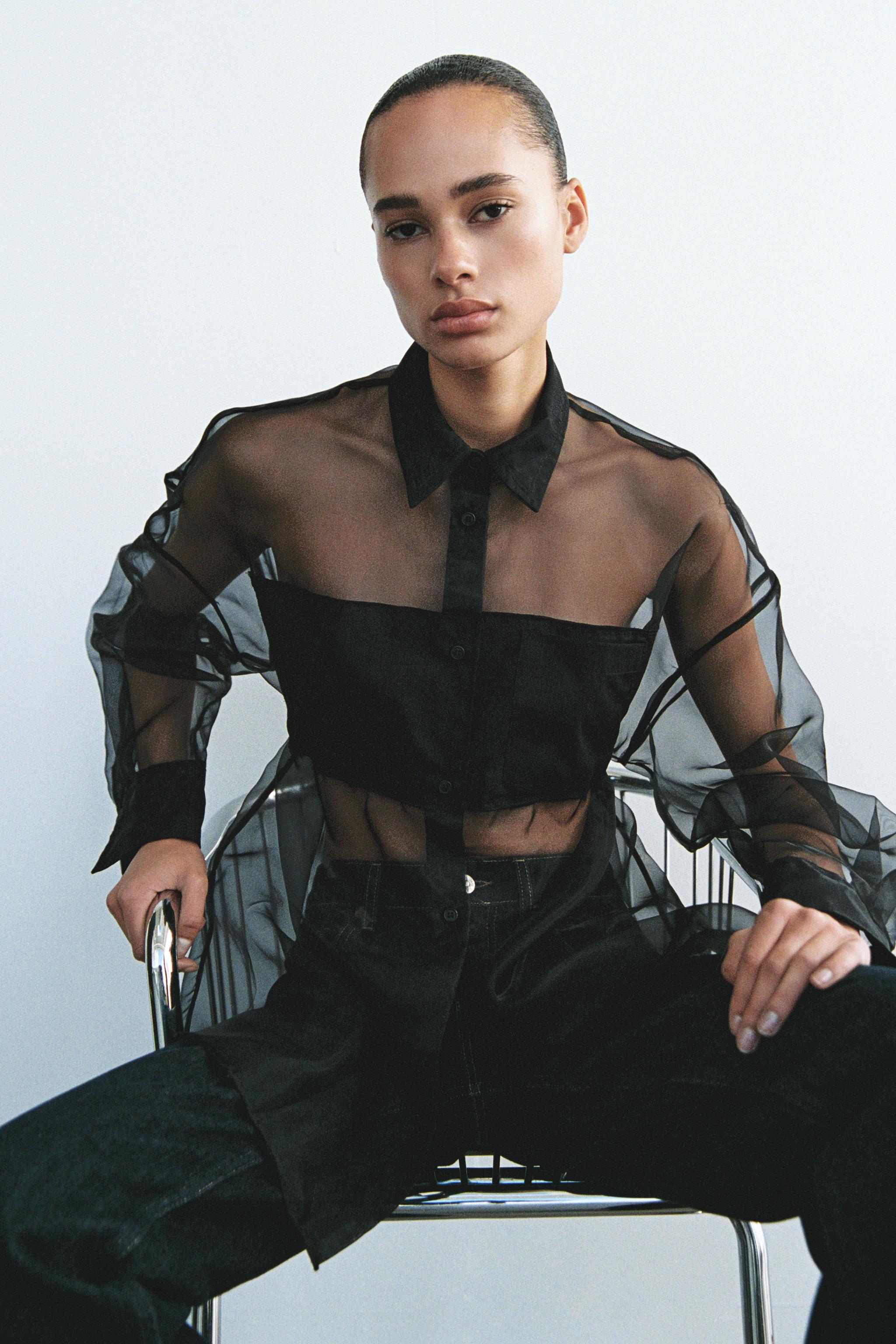 OVERSIZED ORGANZA SHIRT - Black | ZARA United States