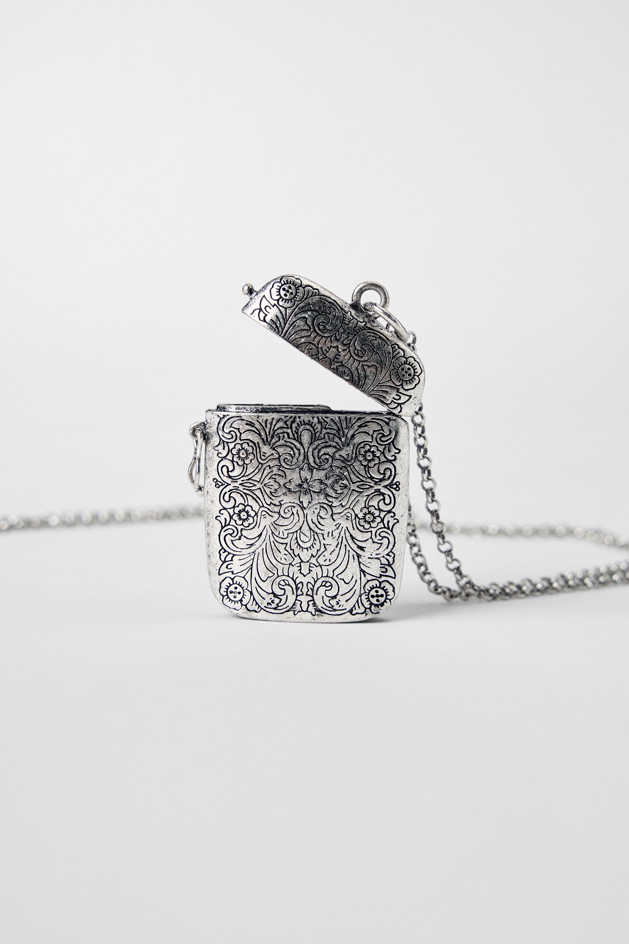 LONG TEXTURED BOX NECKLACE KATE MOSS X ZARA - Silver | ZARA