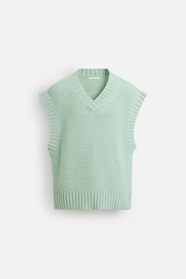 CHALECO PUNTO ESTRUCTURA - Verde agua de Zara