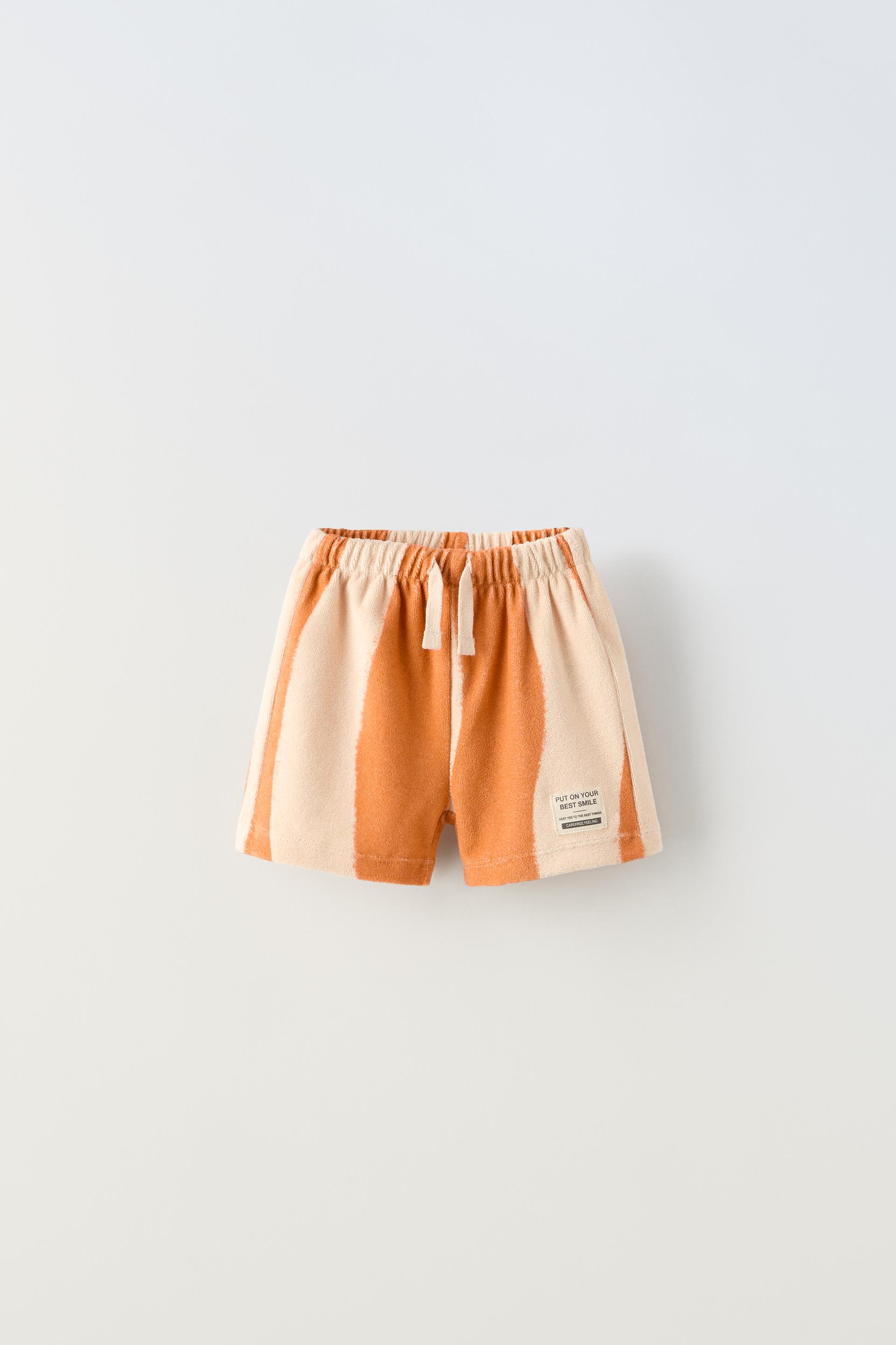 STRIPED TERRYCLOTH SHORTS Orange ZARA United States striped-terrycloth-shorts-orange-zara-united-states