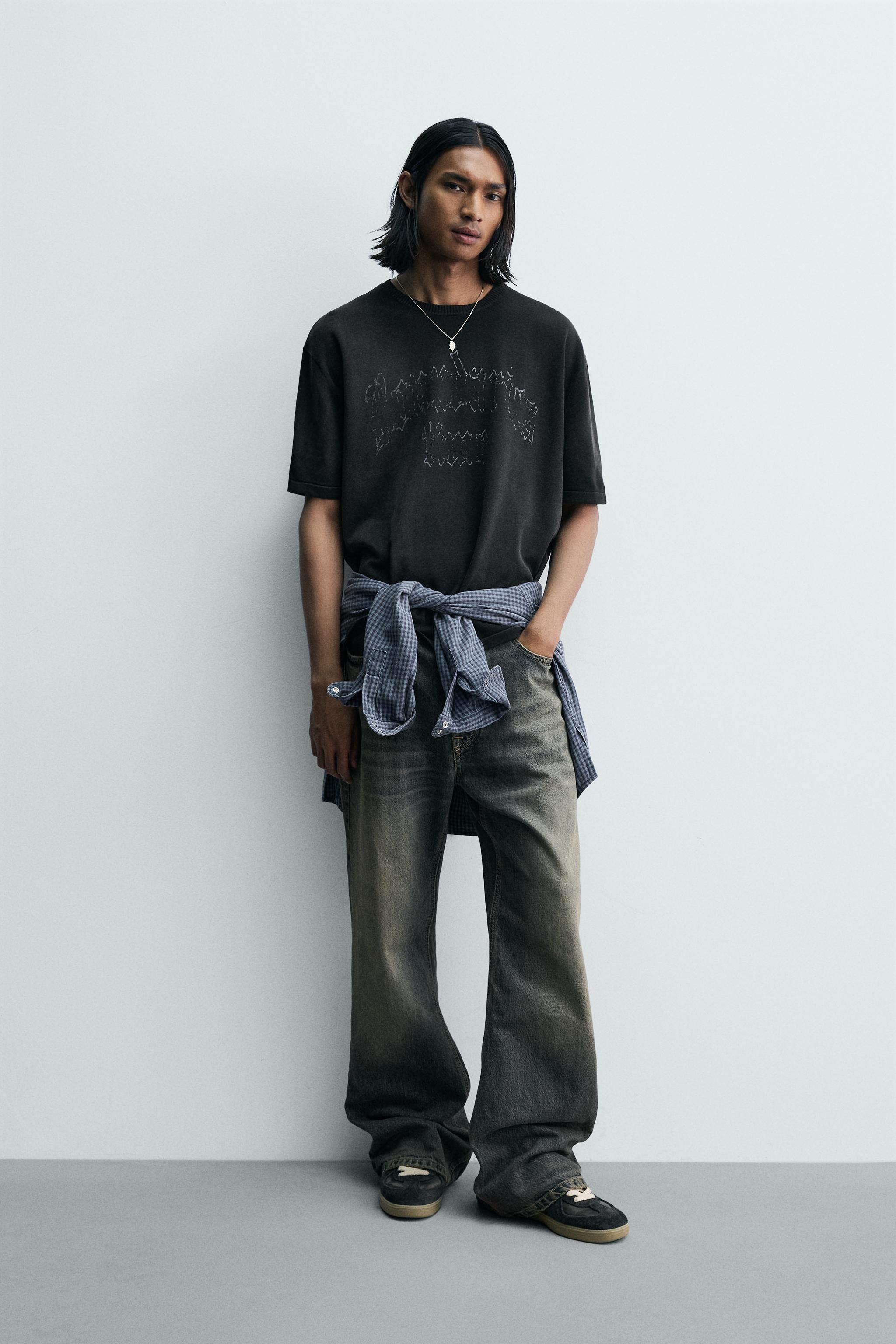 ウォッシュド加工ニットTシャツ - ブラック | ZARA Japan / 日本
