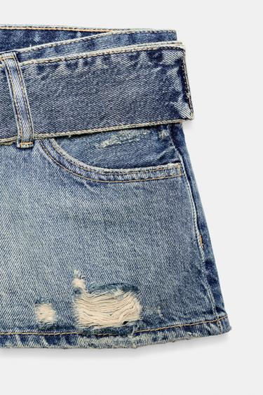 SHORT EN DENIM TRF AVEC CEINTURE - Bleu de Zara - Image 5