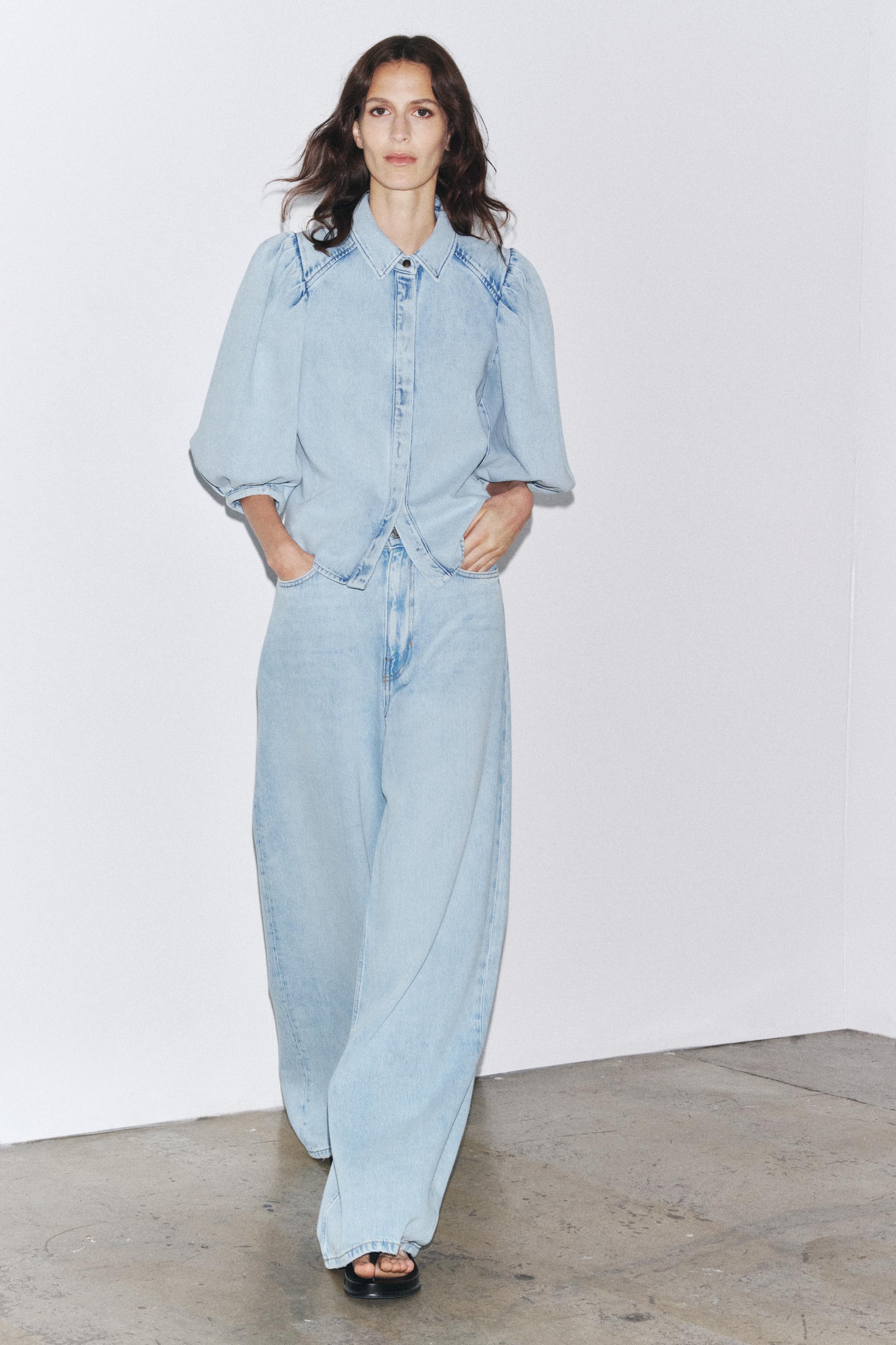 BLUSA DENIM ZW COLLECTION - Azul-claro | ZARA Brasil