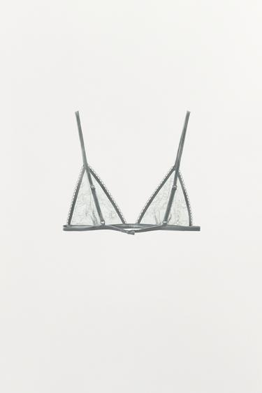 LACE TRIM MESH TRIANGULAR BRA - Grey by Zara - Image 4