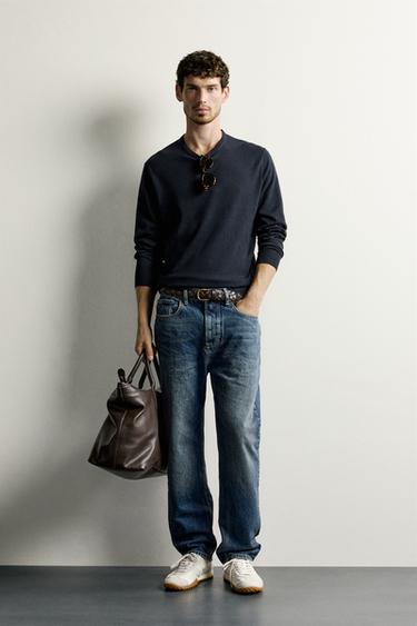 Zaras TUNN TRÖJA I BOMULLSBLANDNING - Mörkt marinblå - Bild 0