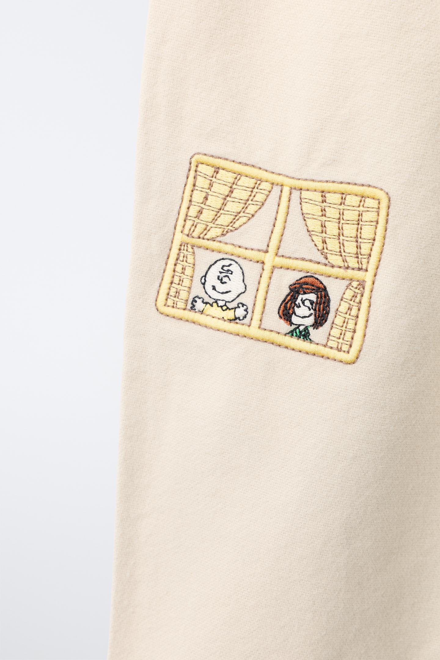 Детские брюки Zara Snoopy Peanuts™ Embroidered Baggy, цвет: Светлый бежевый — фото 4