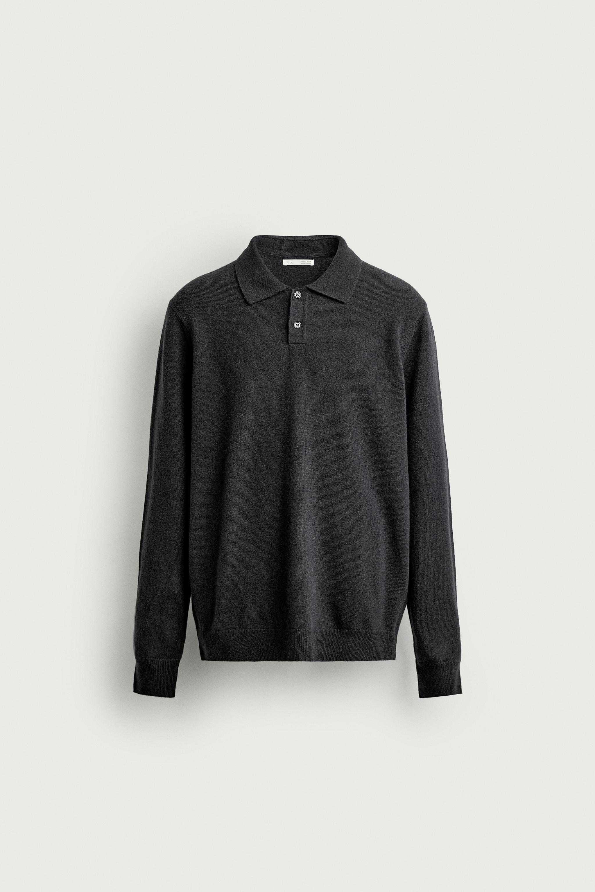 WOOL BLEND RELAXED FIT KNIT POLO — Anthracite grey