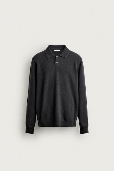 WOOL BLEND RELAXED FIT KNIT POLO SHIRT - Anthracite grey by Zara