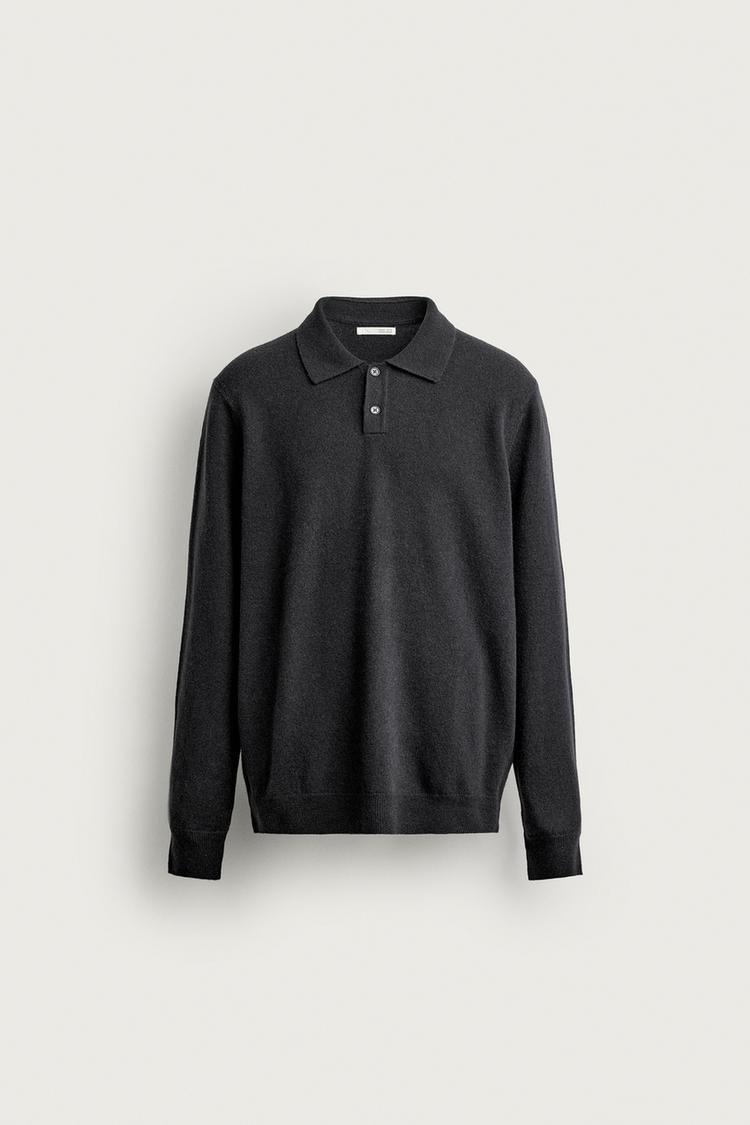 WOOL BLEND REGULAR FIT KNIT POLO — Anthracite grey