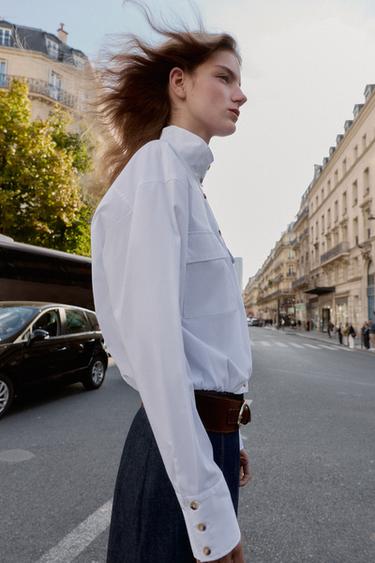 POPLIN SHIRT WITH PUFFBALL HEM - White by Zara - Image 3