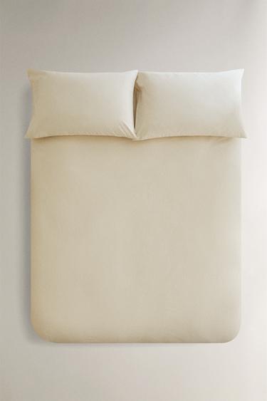 STRIPED SEERSUCKER COTTON DUVET COVER - Beige by Zara