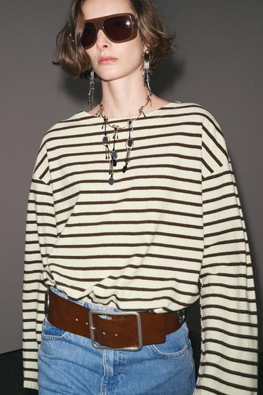 CAMISETA MANGA LARGA RAYAS - Beige / Tostado de Zara