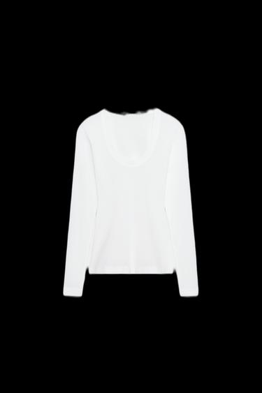 CREPE LONG SLEEVE T-SHIRT - Ecru by Zara - Image 0