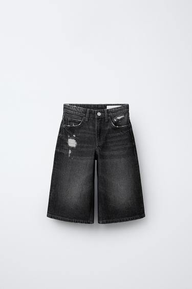 BAGGY DENIM BERMUDA SHORTS - Anthracite grey by Zara - Image 0