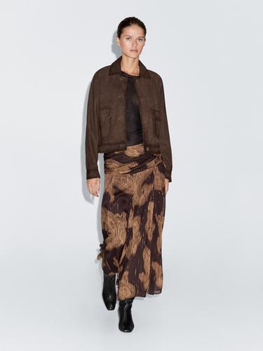 Zara Flowing paisley print midi skirt - Dark brown - Image 0