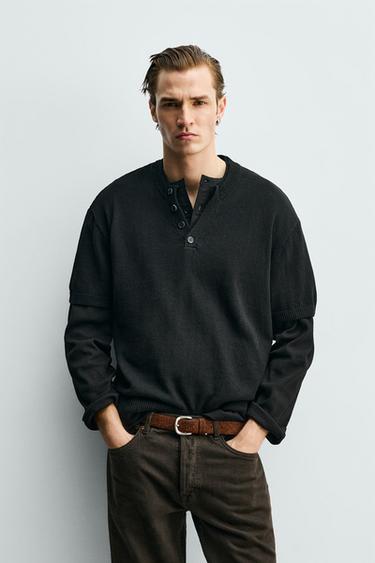 COTTON/LINEN KNIT T-SHIRT - Black by Zara