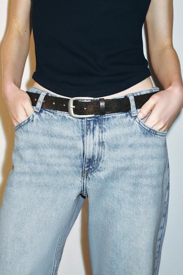 CEINTURE EN CUIR 100% EFFET CRAQUELÉ - Marron de Zara - Image 1