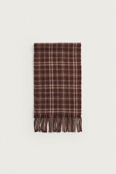 WOOL-BLEND PLAID SCARF — Brown 1